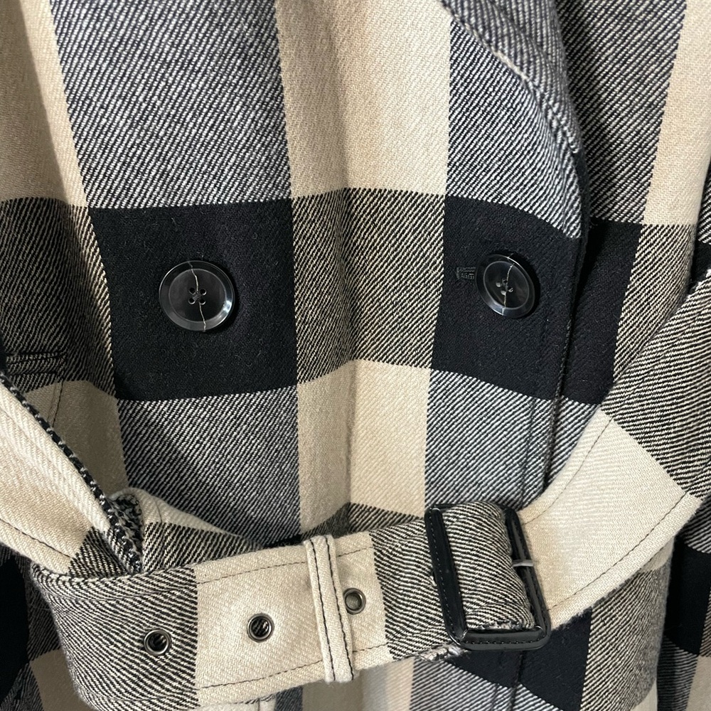 Banana Republic NWT Italian Double-Faced Wool Buffalo Plaid Trench Coat Sz Med P - Picture 9 of 15